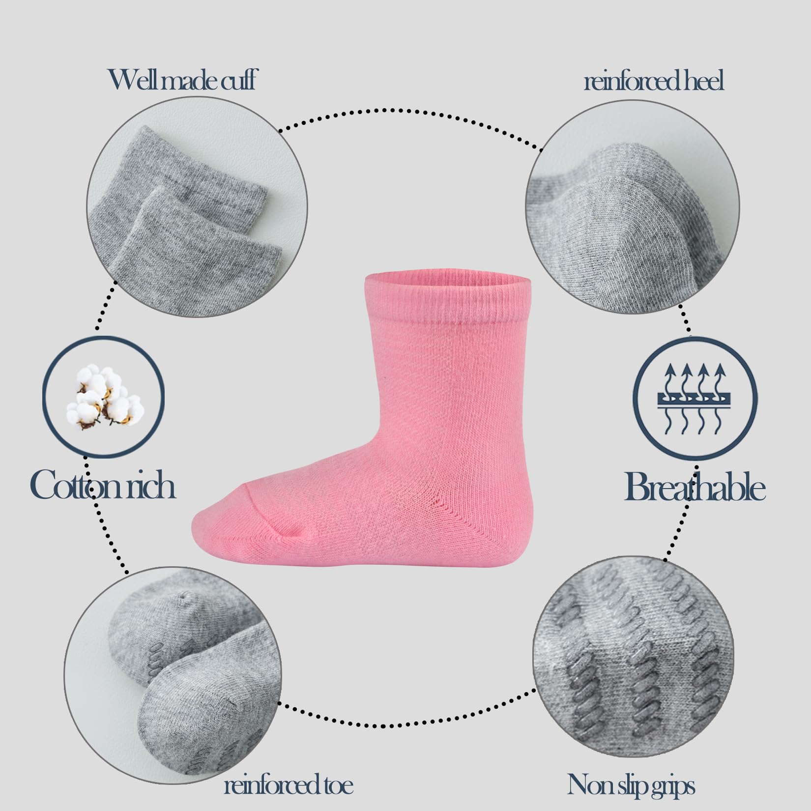 JORMATT Baby Toddler Socks - 6 Pairs Non-Slip Cotton Ankle Socks for Girls & Boys (1-3 Years) | Soft & Breathable with Grips for Playtime, Daycare & Home Use