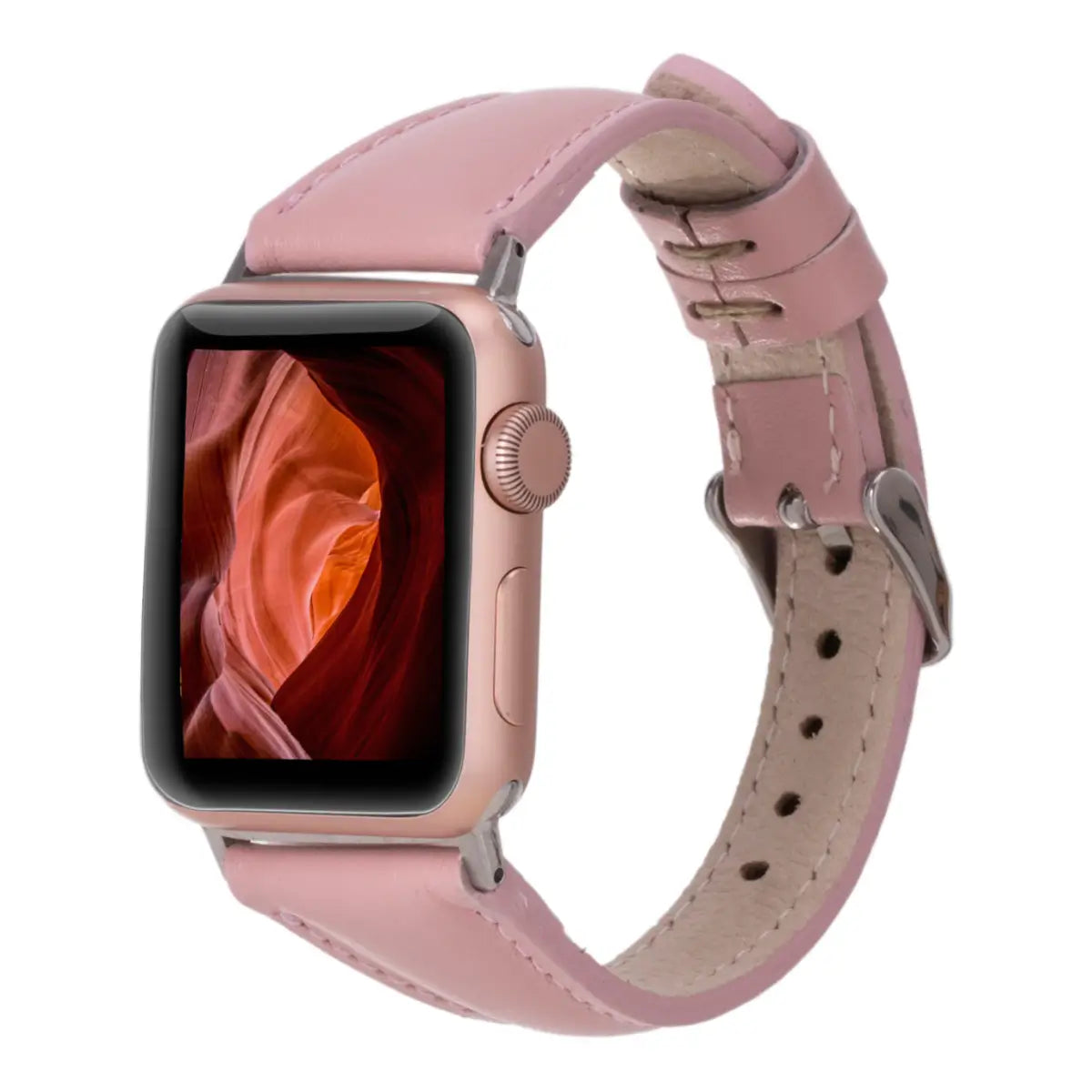 Pink Leather Slim Apple Watch Band for Women - Stylish & Comfortable Strap for Apple Watch Series 9/8/7/SE - Perfect for Workouts, Office & Everyday Wear