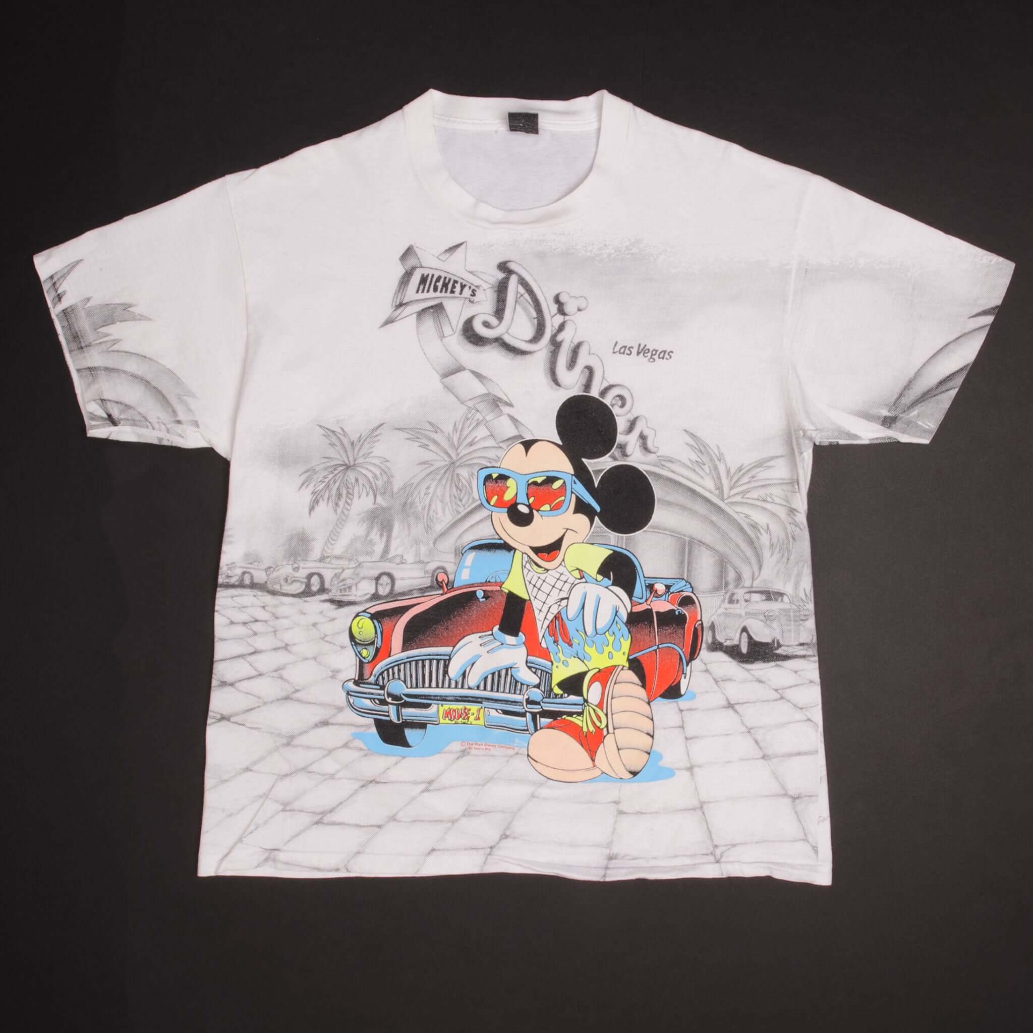Vintage Disney Mickey Mouse All Over Print T-Shirt Large - 1990s USA Made - Casual Wear & Retro Fashion for Men & Women