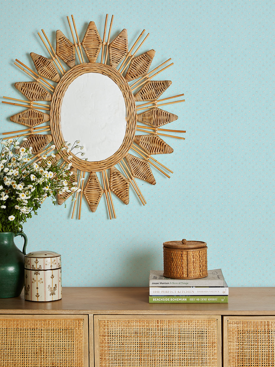 Sarah Jessica Parker Dotted Swiss Wallpaper - Elegant Sky Blue Pattern for Living Room & Bedroom Decor
