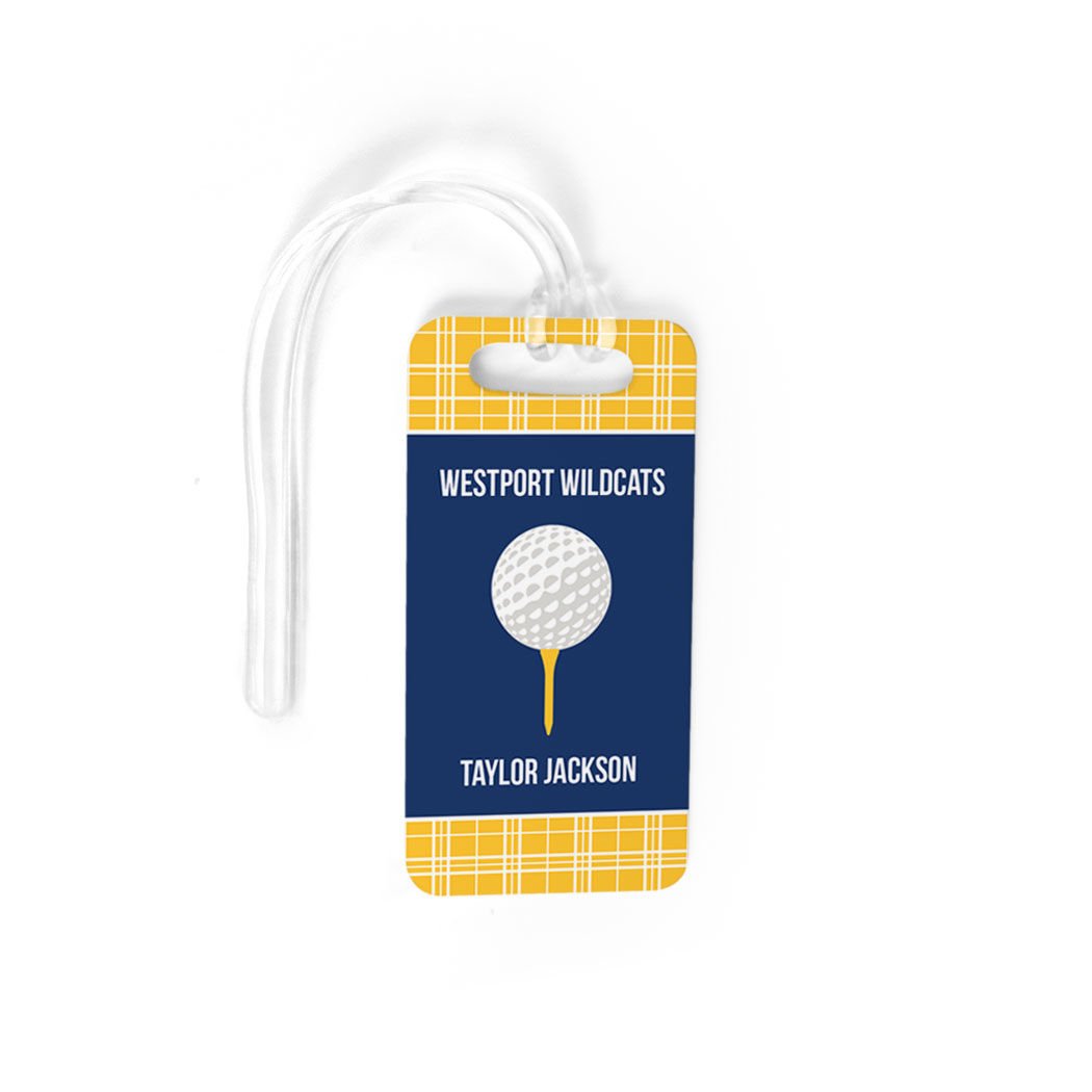 Personalized Golf Luggage & Bag Tag with Golf Ball Design - Custom Team Logo - Small Size Gold/Navy - Perfect for Golf Travel & Sports Team Identification