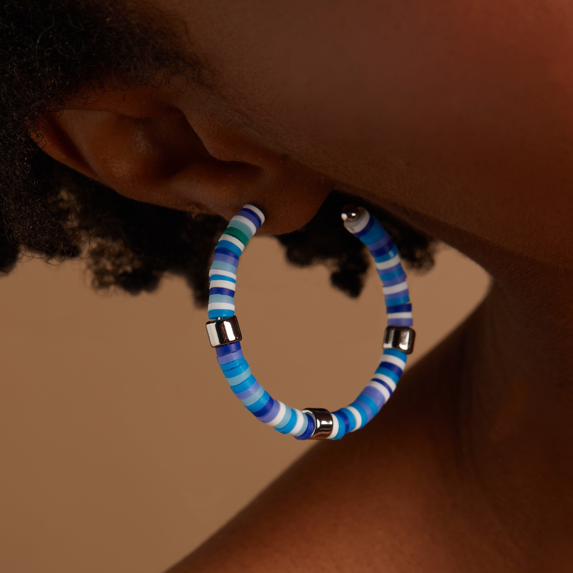 Cool Blue Beaded Hoop Earrings for Women - Trendy Bohemian Jewelry for Parties, Weddings & Everyday Wear