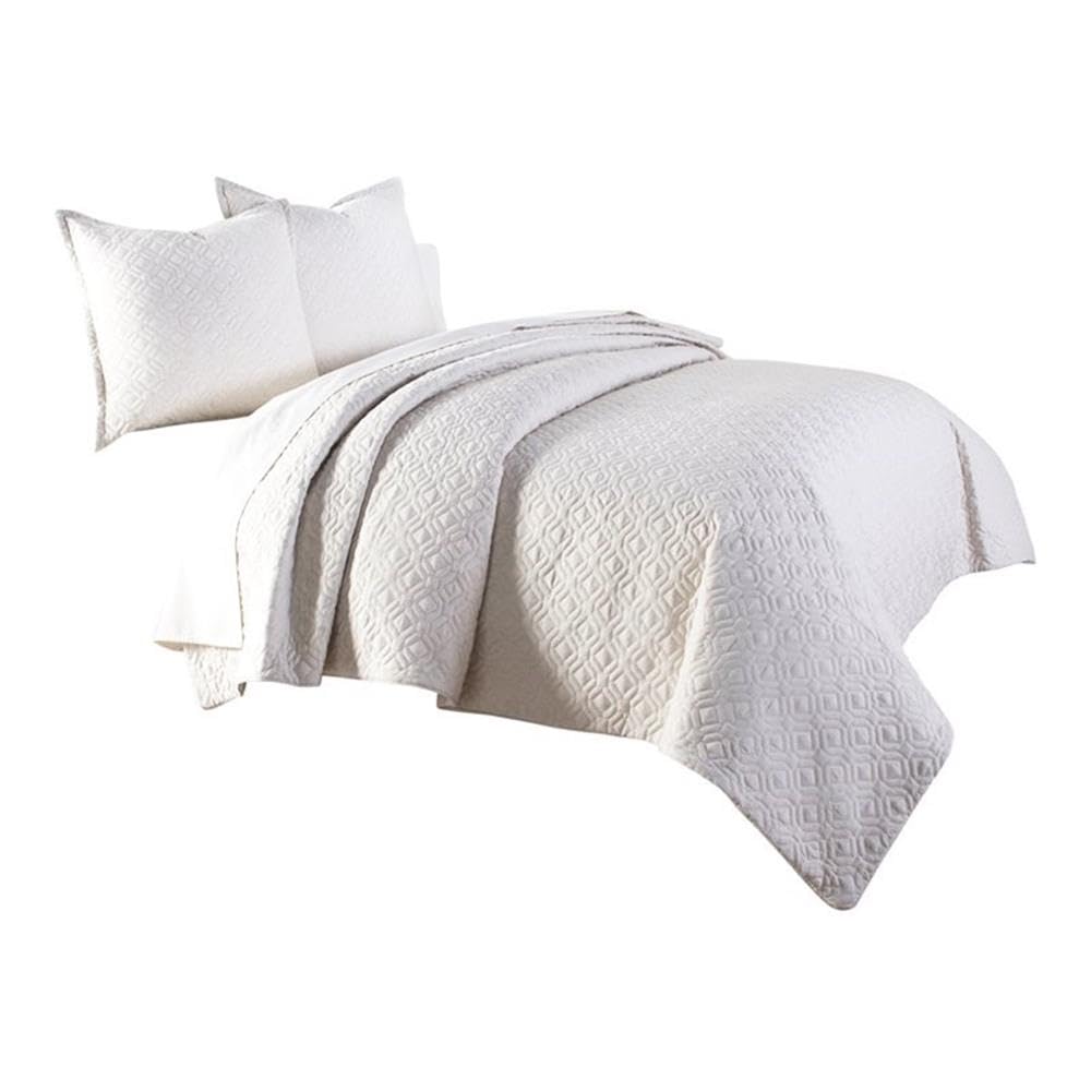 Michael Amini 3-Piece Taylor Coverlet & Duvet Set - Queen Size, White & Off-White Luxury Bedding | Perfect for Master Bedrooms, Guest Rooms & Cozy Home Decor