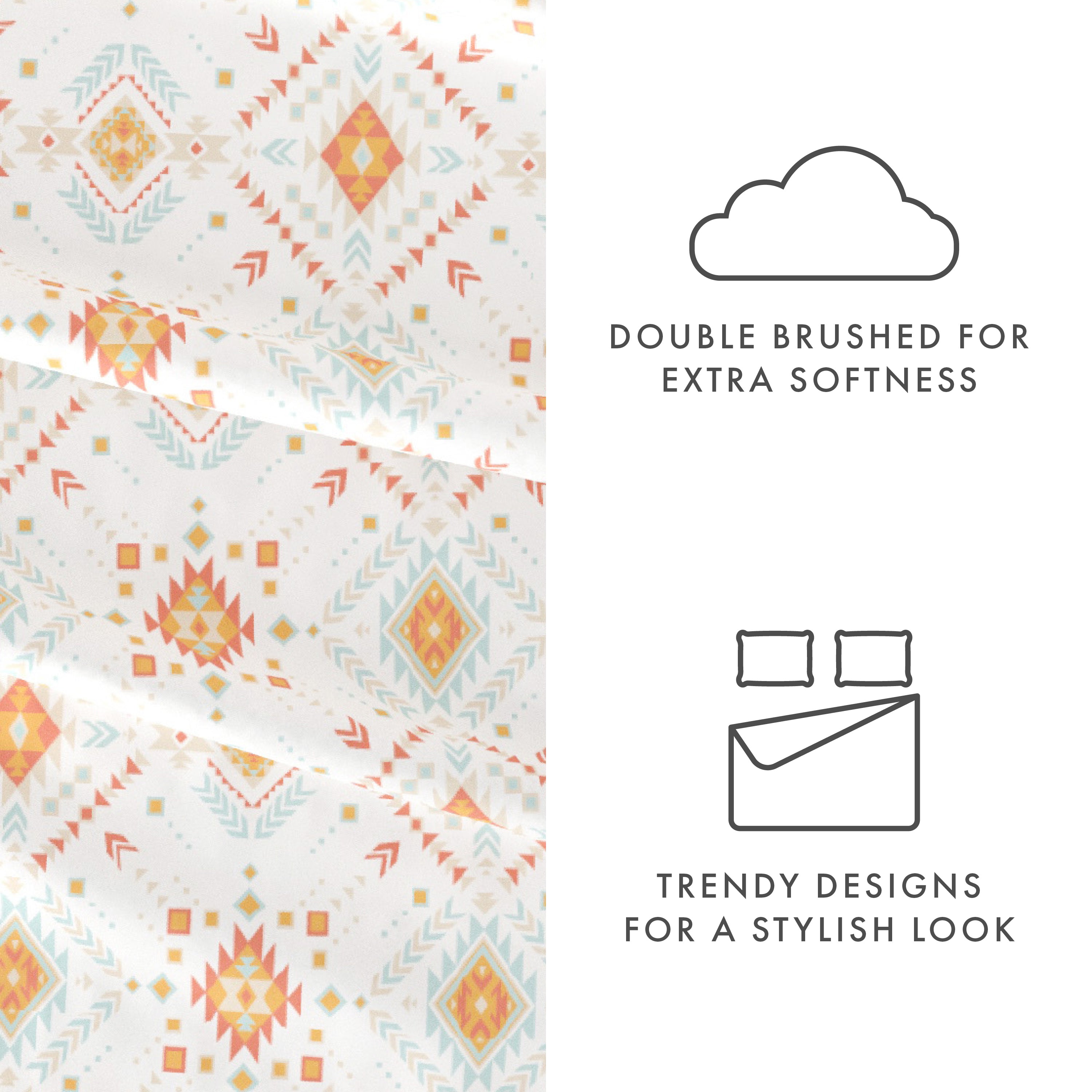 Aztec Dreams Pattern 4-Piece Cotton Sheet Set - Queen Size Bedding for Comfortable Sleep & Boho Bedroom Decor