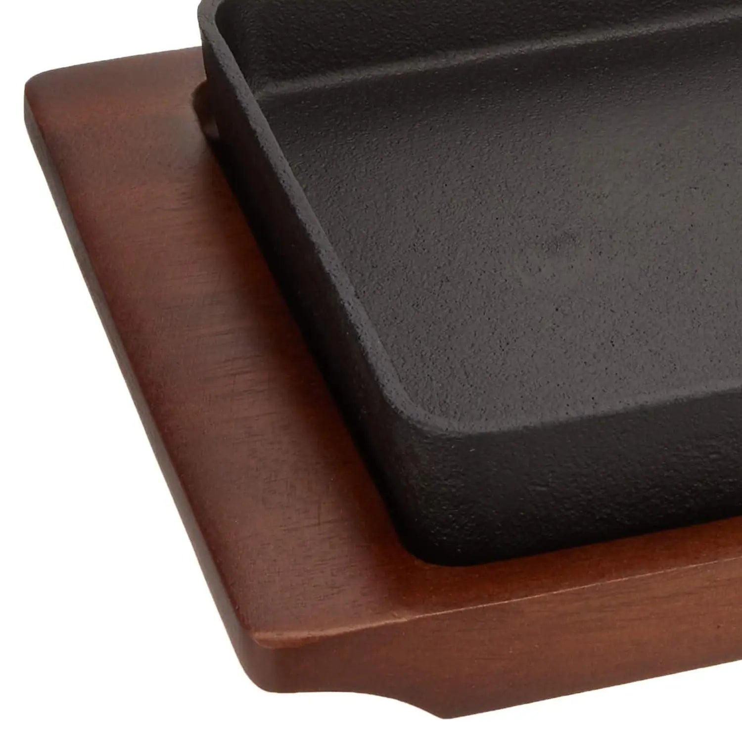 Premium Ikenaga Cast Iron Square Sizzler Platter for Steak, Fajitas & Hot Dishes - Rustic Wood Serving Board for Sizzling Meals & Restaurant-Style Presentation