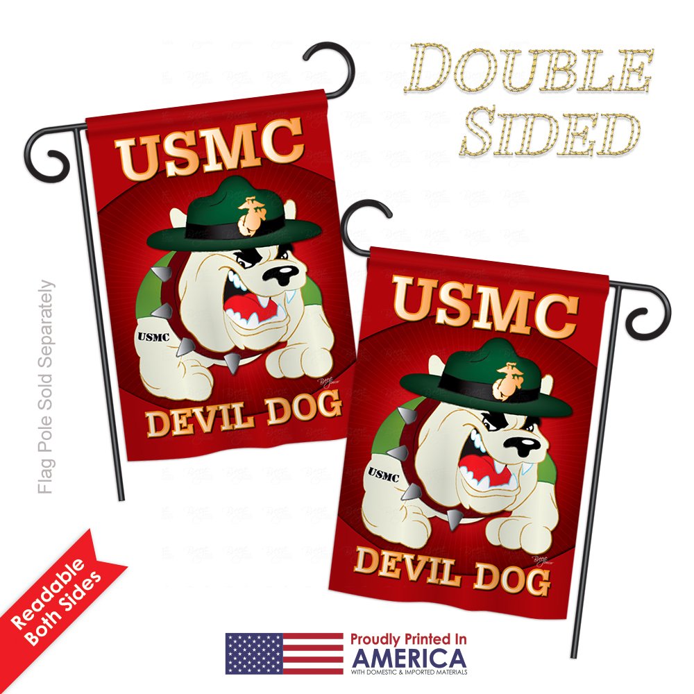 USMC Devil Dog Garden Flag Kit - Double-Sided 28x40 Inch Military House Banner - Armed Forces Veteran Gift, Semper Fi Decor, Made in USA | Perfect for Yard, Porch & Patriotic Home Decoration
