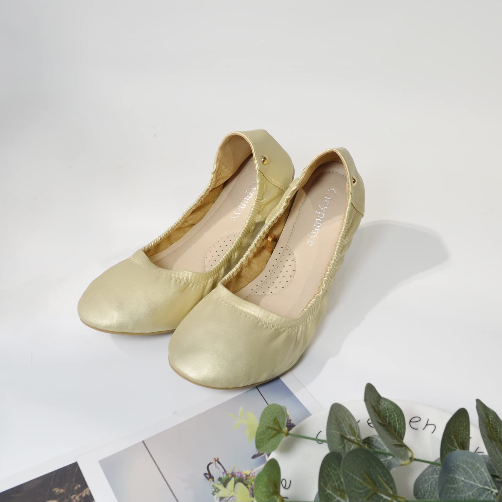 Women's Comfortable Ballet Flats Shoes - Elegant Round Toe Ballerina Flats for Dressy & Casual Wear | Perfect for Office, Parties & Everyday Use (Gold)