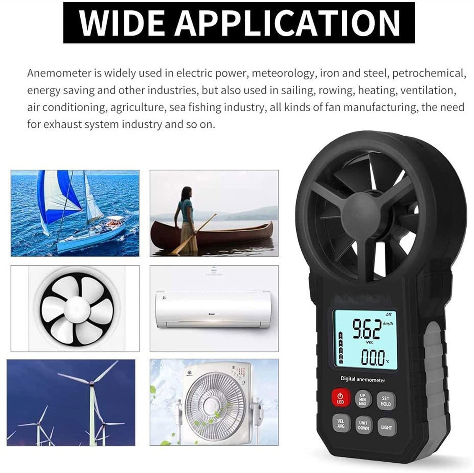 Portable Handheld Wind Speed & Chill Temperature Meter - Digital CFM Wind Gauge with LCD Backlight for Weather Monitoring | Perfect for Outdoor Activities, Sailing, Surfing, Fishing, and Scientific Data Collection