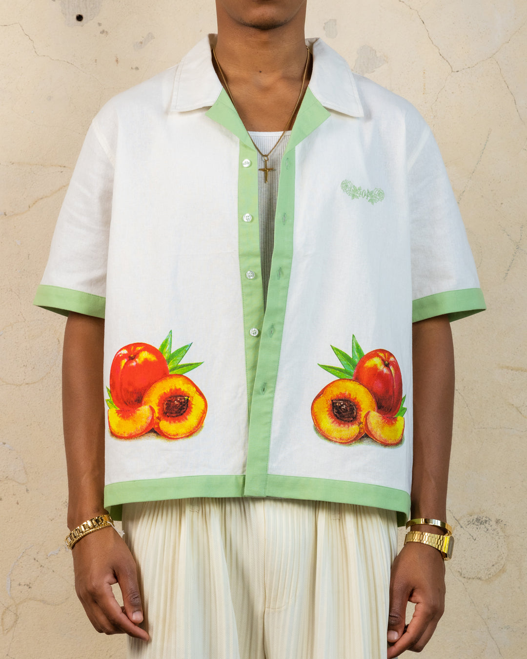 404 Southern Orchards Button Up T-Shirt for Men - Casual Short Sleeve Shirt in Ecru - Perfect for Summer Outings, Beach Vacations and Weekend Wear