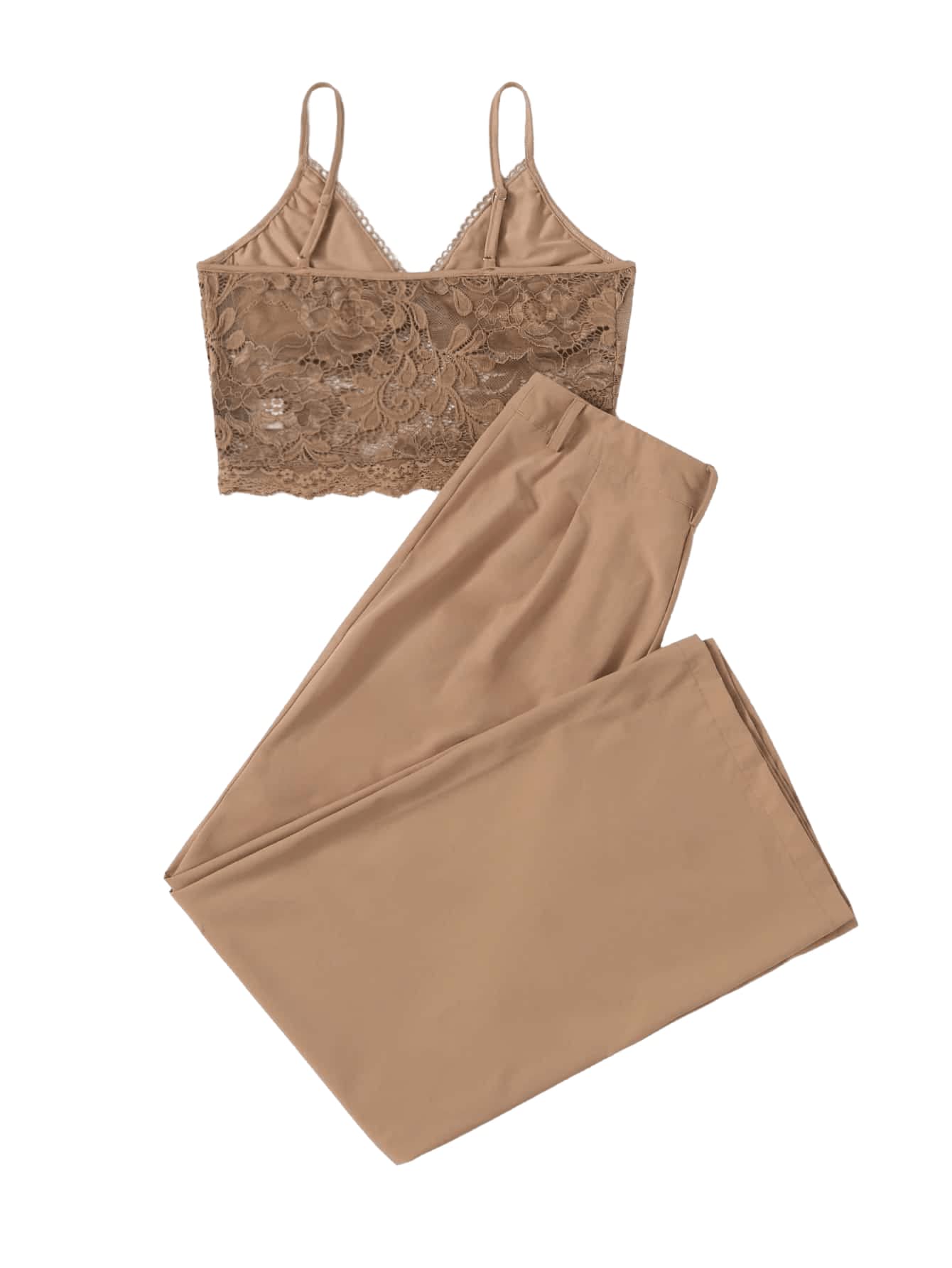 SweatyRocks Women's Floral Lace 2-Piece Outfit Set - Crop Cami Top & High Waist Pants | Summer Boho Chic Outfit for Beach, Vacation & Date Night