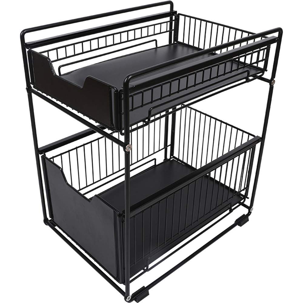DCIGNA Stackable 2-Tier Under Sink Organizer with Sliding Storage Drawer - Pull Out Cabinet Shelf & Sliding Basket for Kitchen, Bathroom, Office - Perfect for Maximizing Under-Sink Space & Organizing Cleaning Supplies