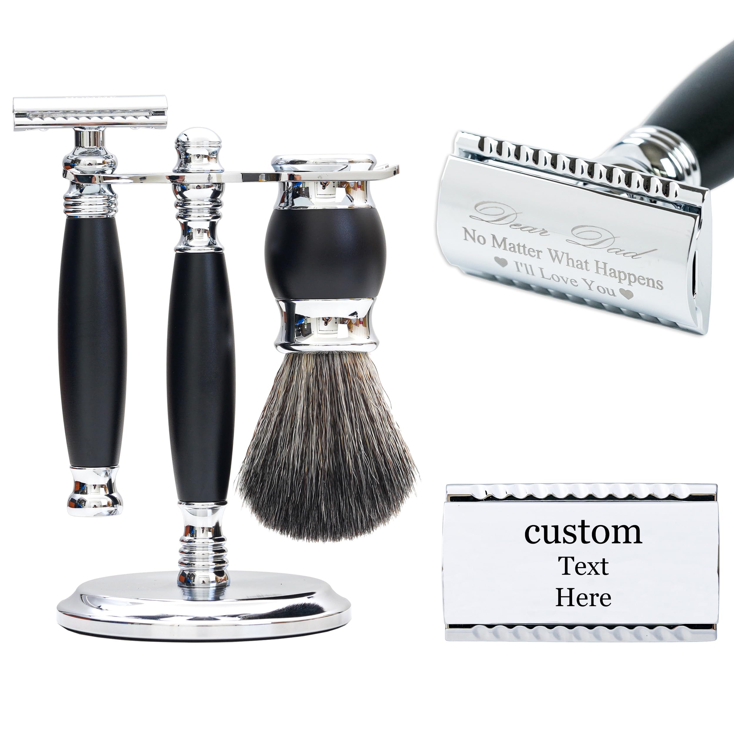 Premium Custom Engraved Men's Safety Razor Set - Aluminum Alloy Handle with 120 Japanese Stainless Steel Blades - Luxury Shaving Kit for Men, Father's Day & Birthday Gifts - Perfect for Wet Shaving, Travel & Grooming Rituals