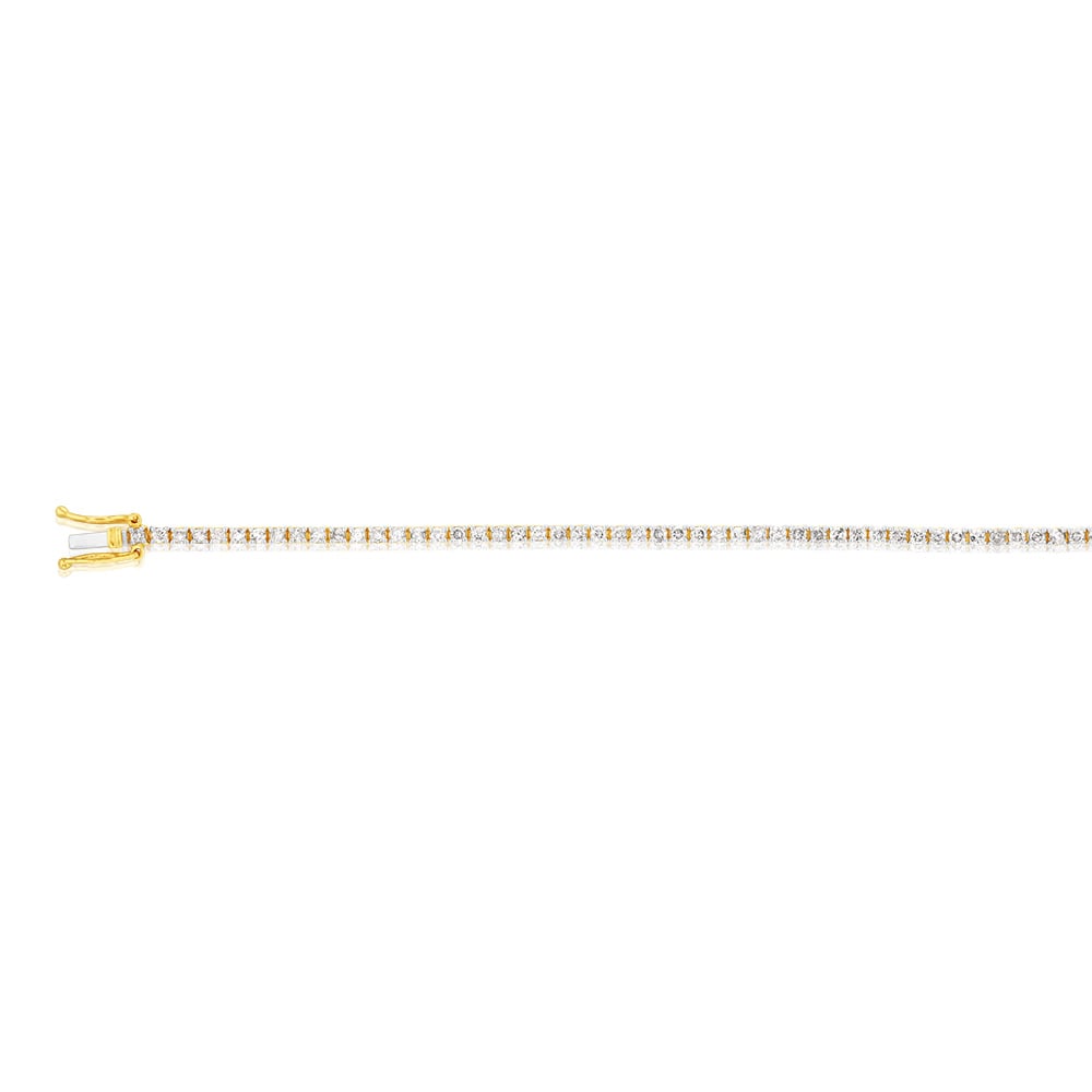 9ct Yellow Gold 2 Carat Diamond Tennis Bracelet with 82 Brilliant Cut Stones - Elegant Jewelry Gift for Women, Perfect for Weddings, Anniversaries & Special Occasions