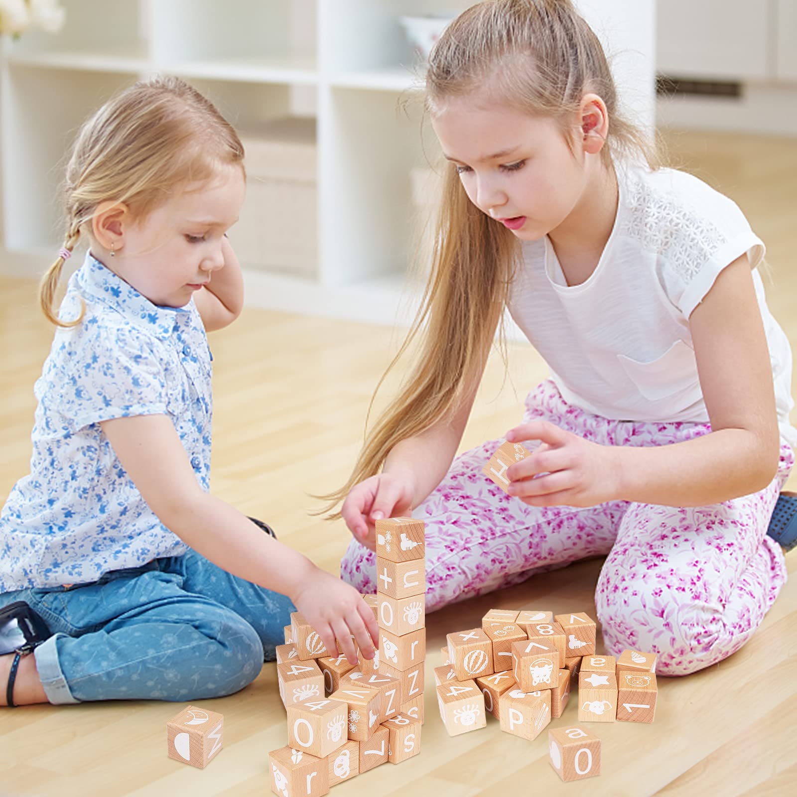 AXEARTE Wooden Alphabet Stacking Blocks - 26 ABC Learning Blocks for Toddlers with Numbers & Animal Icons, Montessori Educational Toys for Preschool Kids | Perfect for Early Childhood Development & Sensory Play at Home or Classroom