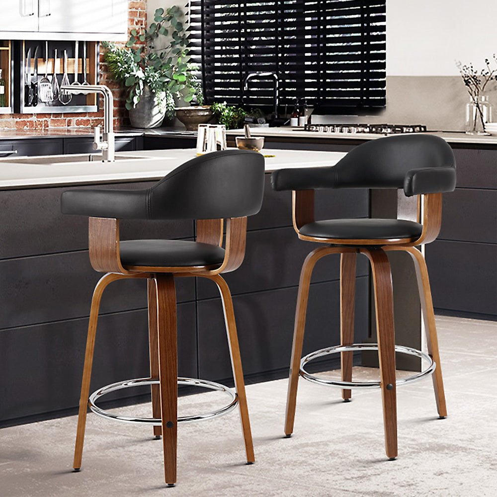 Premium Two Bar Stools with Genuine Leather Seat & Solid Wood Legs - Perfect for Kitchen Island, Home Bar, and Dining Room Decor