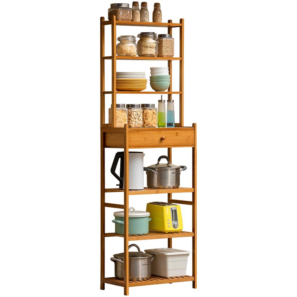 Bamboo Corner Standing Shelf with Drawer - Narrow Layered Storage Cabinet for Kitchen, Bathroom, Bookshelf & Shoe Rack | Space-Saving Organizer for Small Spaces | MUMUJIN