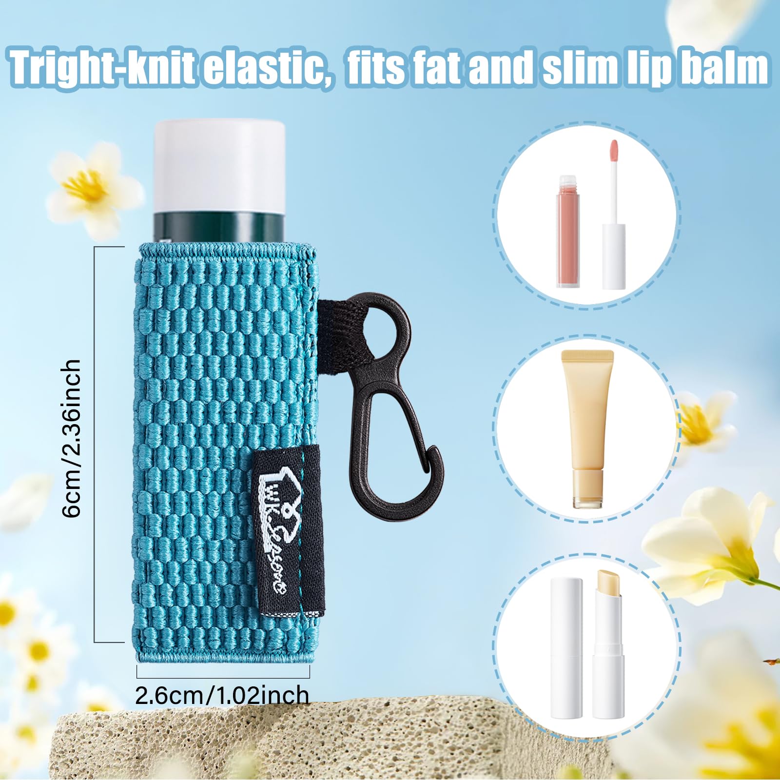 WKieason Lip Balm Holder Sleeve with Keychain - Elastic Lipstick Sleeve Organizer for Chapstick (Black, Blue, Beige) - Perfect for Purse, Backpack & Keychain Organization
