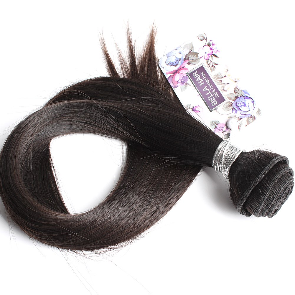 Bella Hair 100% Human Hair Weave Bundles - Peruvian Virgin Remy Hair 8-34 Inches, Silky Straight, Natural Black Color (28