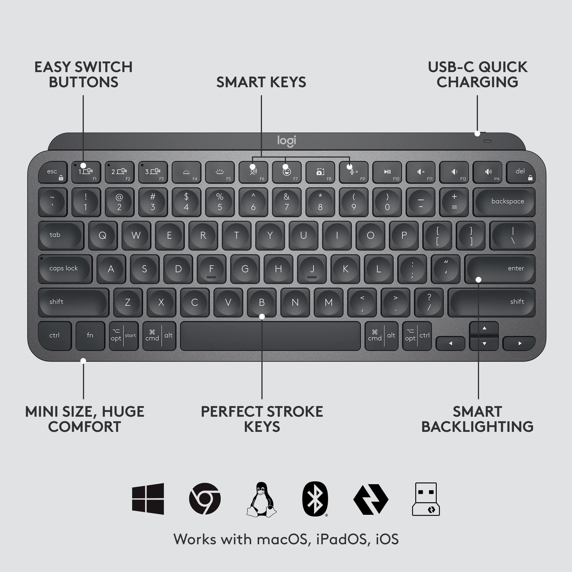 Logitech MX Keys Mini Wireless Keyboard & Mouse Combo for Business - Compact Design, Logi Bolt & Bluetooth Connectivity, Compatible with Windows/Mac/Chrome/Linux (Graphite) - Perfect for Office Work, Remote Work & Home Computing