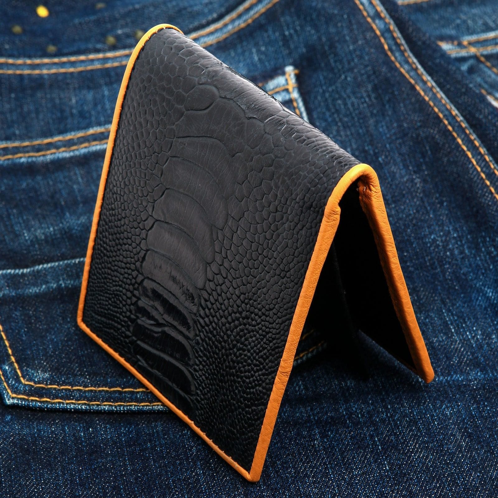 Authentic Black Ostrich Leg Leather Wallet for Men - Luxury Slim Bifold Credit Card Holder with RFID Protection - Perfect for Business, Travel & Everyday Use