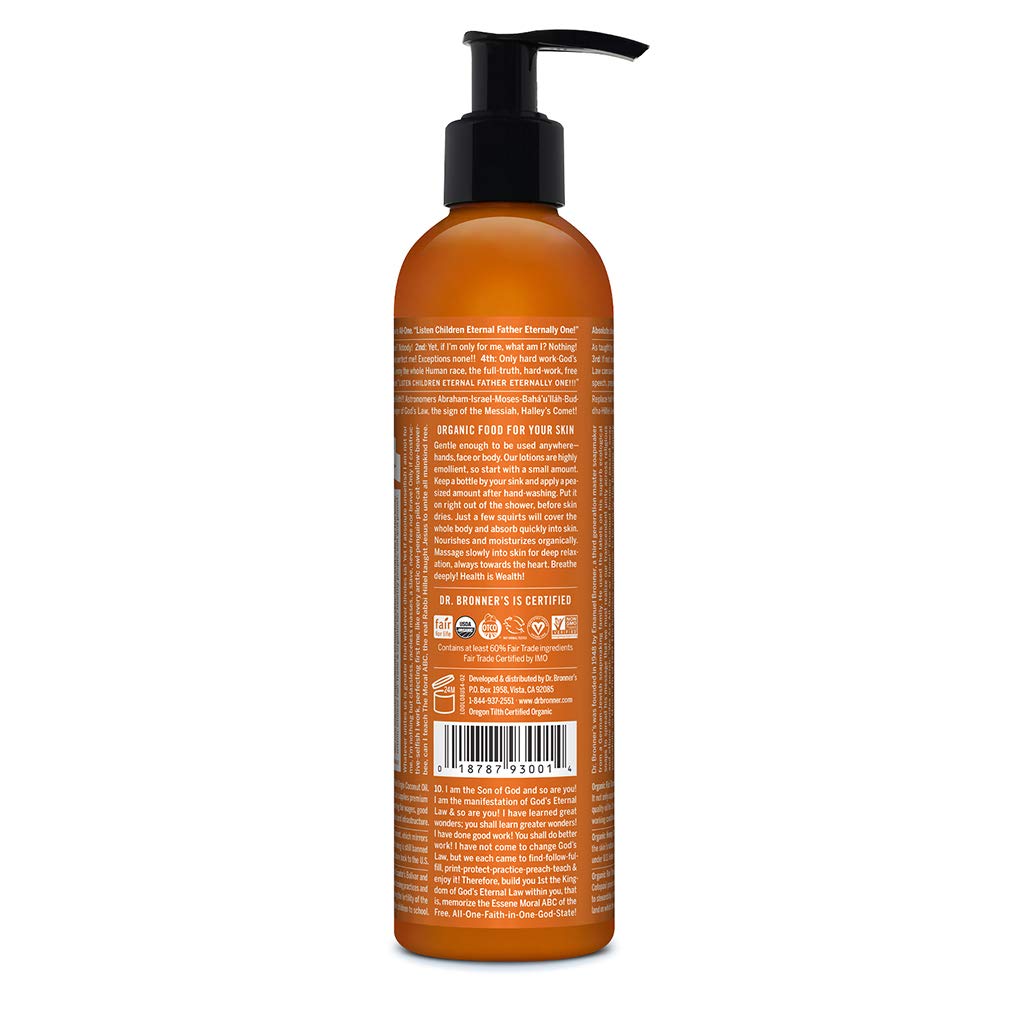 Dr. Bronner's Organic Orange Lavender Body Lotion - 8 oz | USDA Certified Organic Moisturizer for Dry Skin | Soothing Hand Cream & Face Moisturizer | Vegan, Non-GMO, Highly Emollient | Perfect for Daily Hydration & Post-Shower Skincare Routine