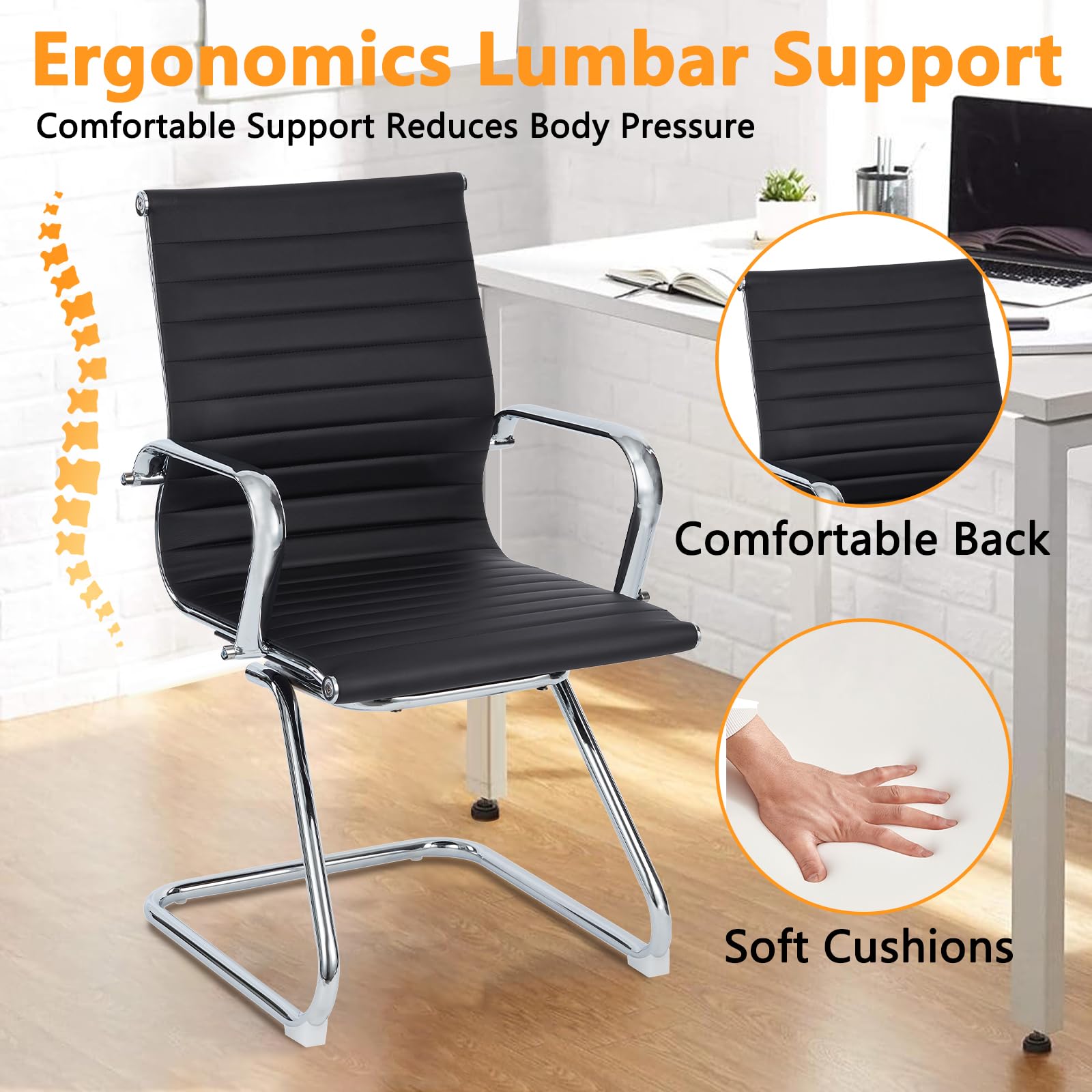 Premium Leather Office Guest Chair - Foldable Reception Chair with Sled Base, No Wheels - Perfect for Conference Rooms, Waiting Areas & Home Offices (Set of 1)