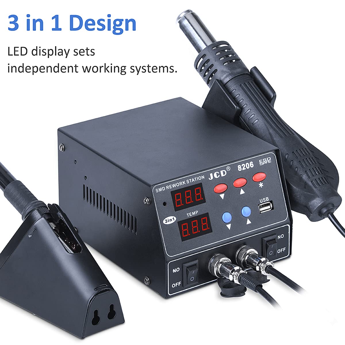 Professional 3-in-1 Soldering Station with Hot Air Gun & Soldering Iron - 220V Adjustable Temperature Digital Dual Display for Electronics Repair, PCB Rework, and DIY Projects