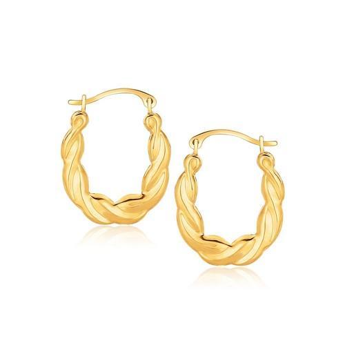 10K Yellow Gold Oval Twist Hoop Earrings for Women - Elegant Dangle Earrings for Everyday Wear & Special Occasions