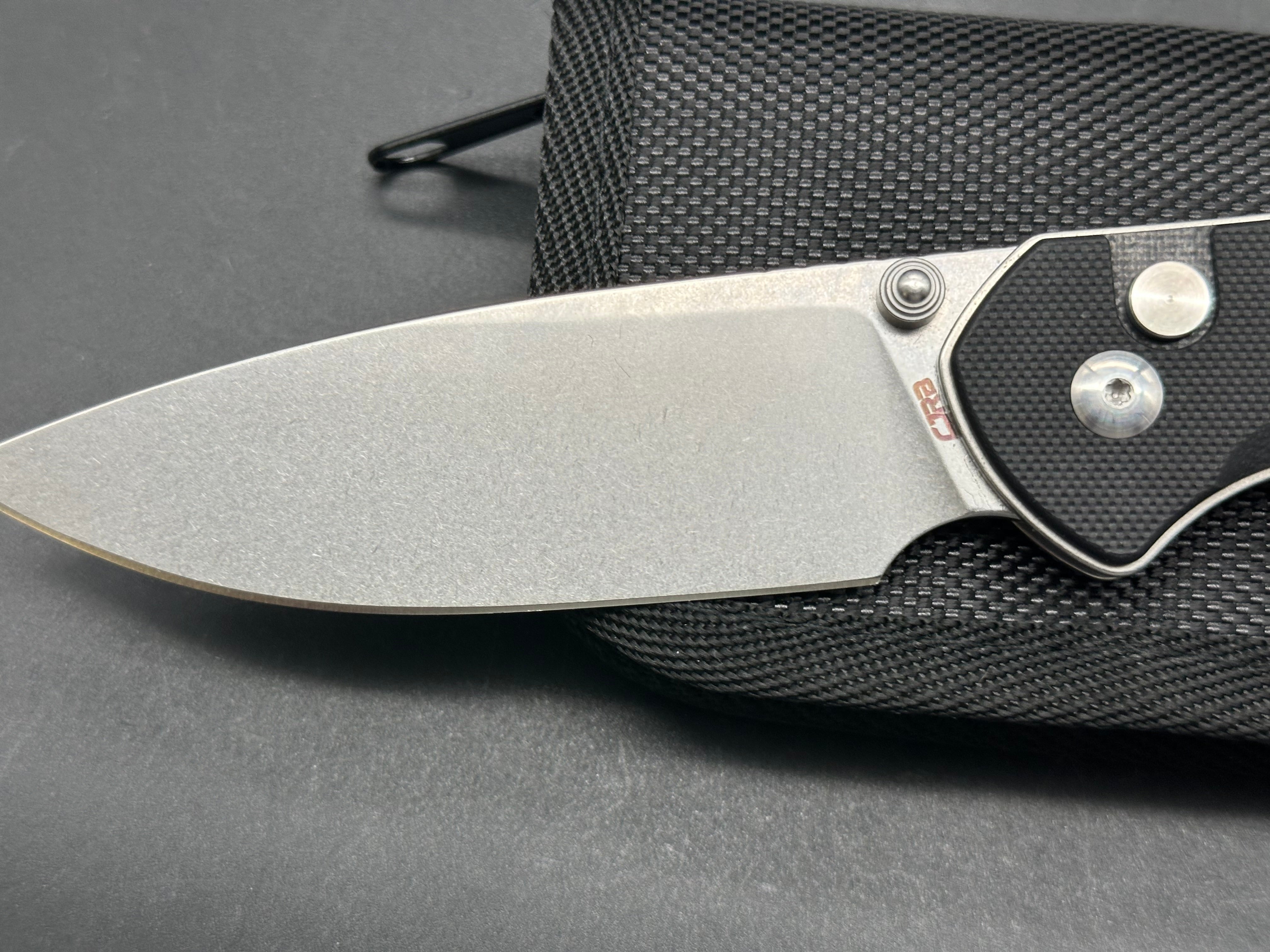 CJRB Pyrite Large Button Lock Folding Knife - Black G10 Handle - EDC Pocket Knife for Camping, Hiking & Everyday Carry
