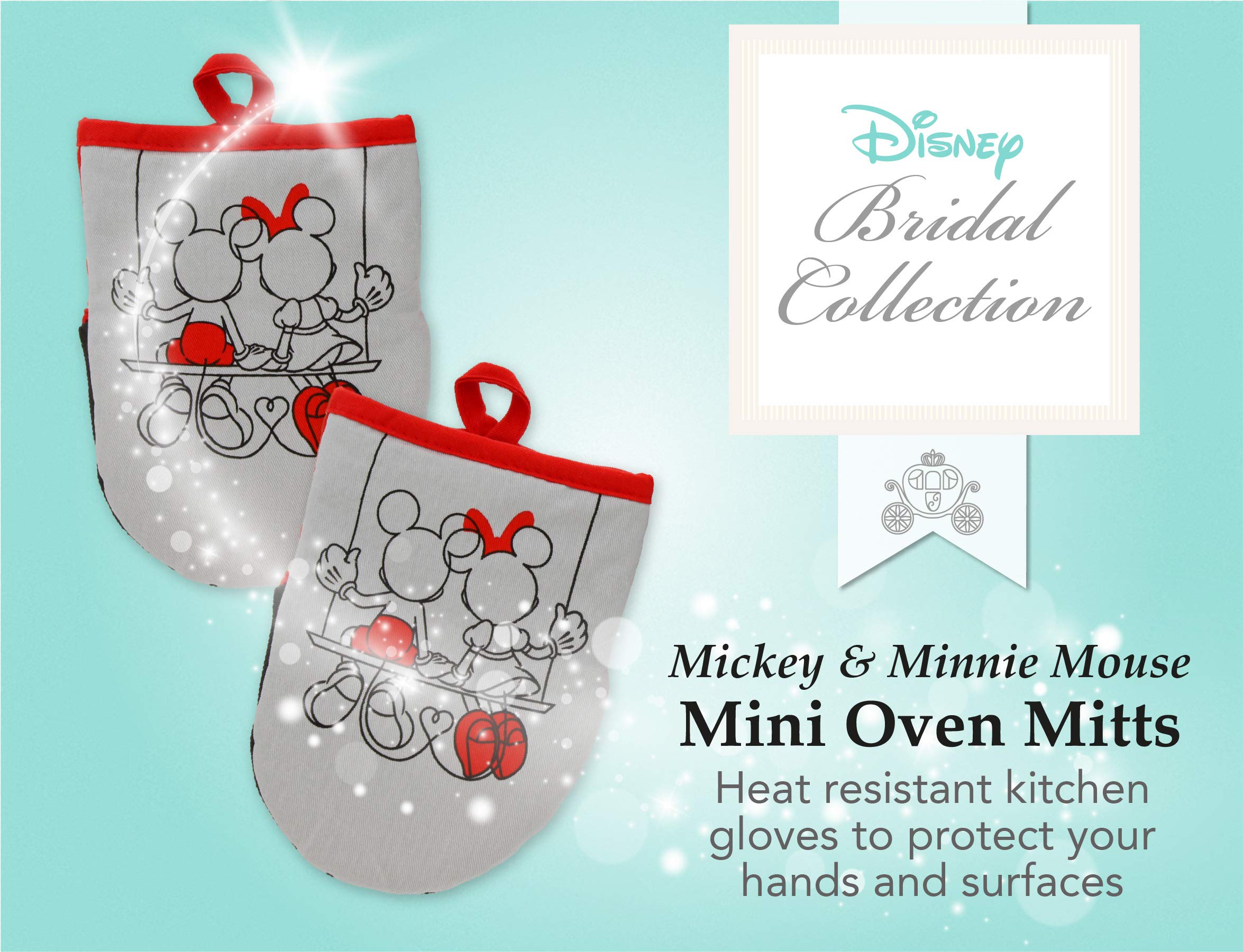 Disney Heat Resistant Mini Oven Mitts Set of 2 - Insulated Kitchen Gloves for Baking, Cooking & Grilling - Non-Slip Grip with Hanging Loop (5.5x7 Inches) - Mickey & Minnie Mouse Design - Perfect for Holiday Baking, Pot Handling & BBQ Parties