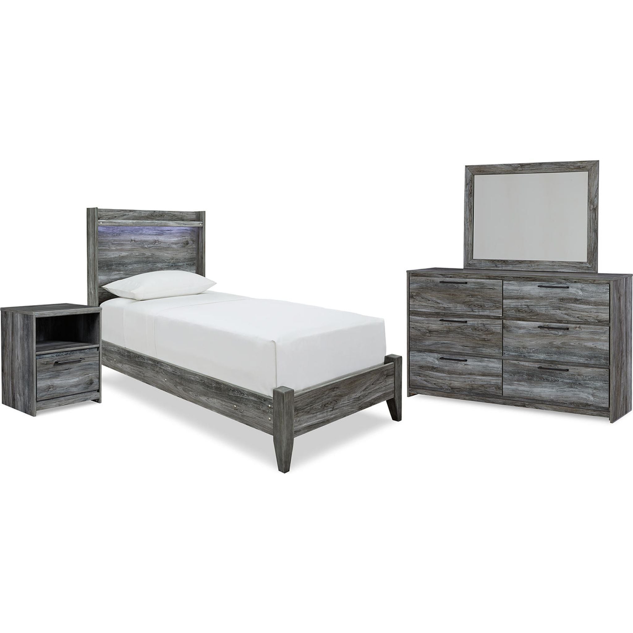 Baystorm 6-Piece Queen Size Bedroom Set with Upholstered Panel Headboard - Modern Gray Bed Frame, Nightstands & Dresser for Master Bedroom Decor