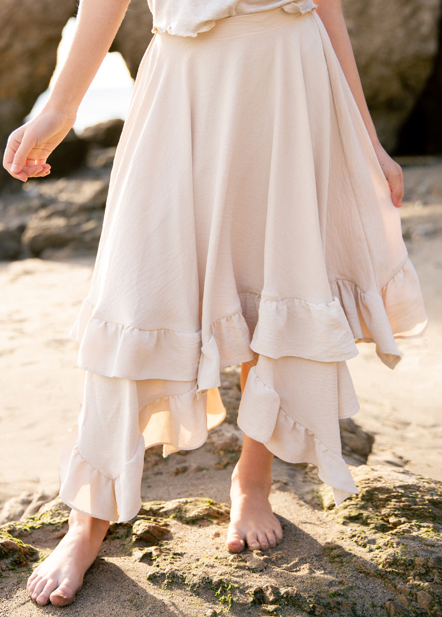 Sena Skirt in Ecru - Women's Flowy Midi Skirt for Casual & Summer Outfits | Perfect for Beach, Brunch, and Office Wear