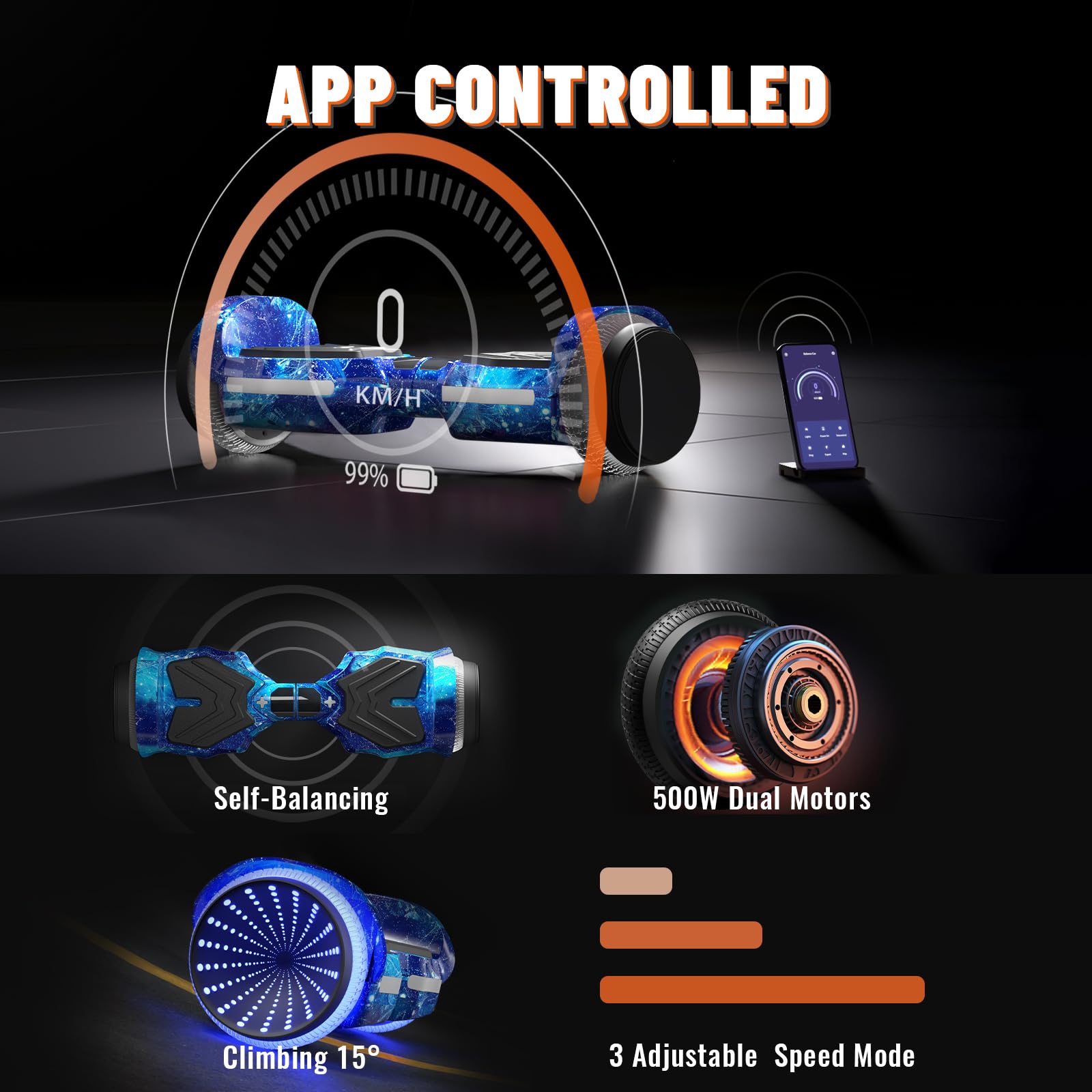 Electric Scooter with Colorful LED Light-Up Wheels, Bluetooth Speakers & App Control - Dual 250W Motors, 8.5 mph Speed & 8.5 Mile Range - Perfect for Commuting, Urban Travel & Fun Rides for Kids & Adults