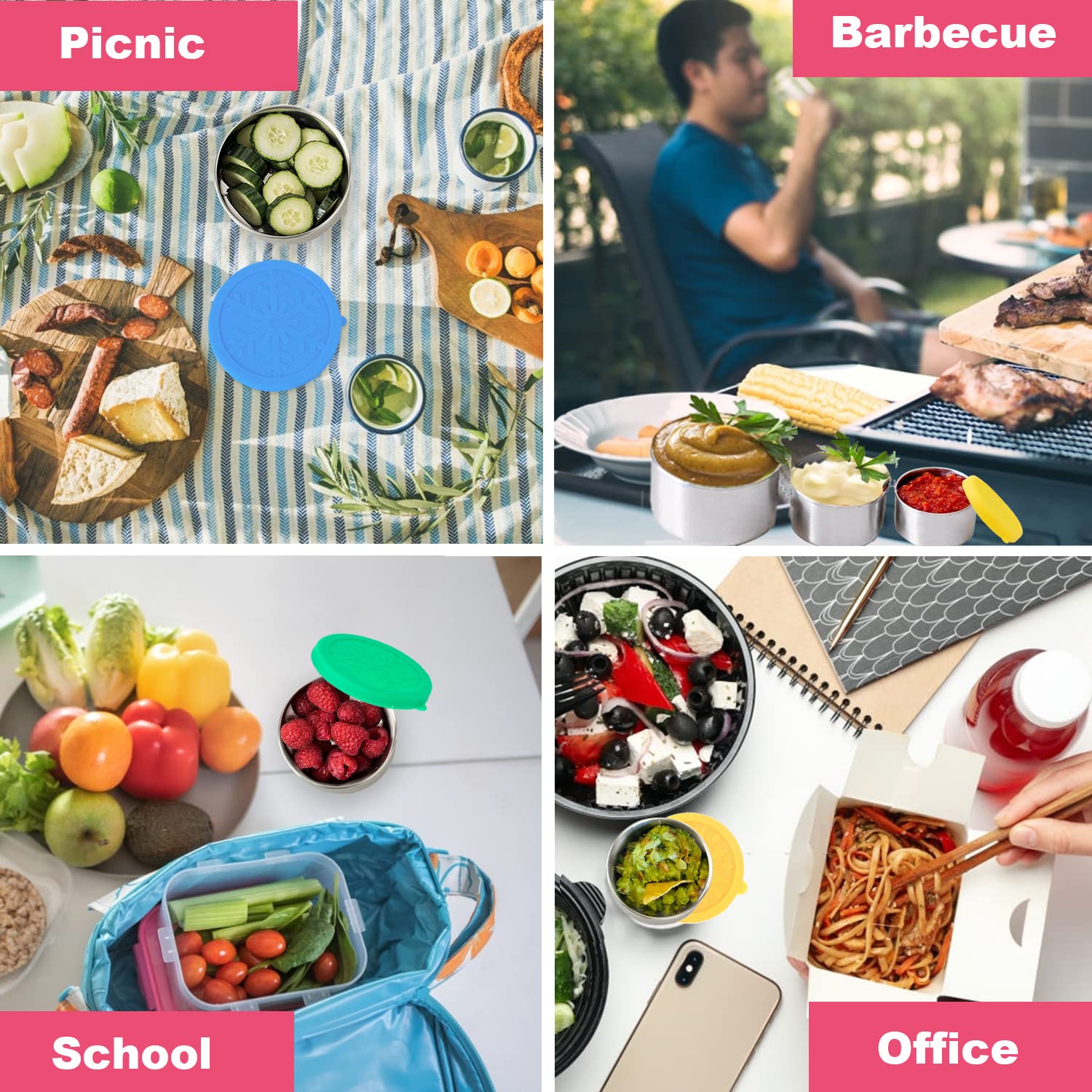 LALASTAR 3-Piece Stainless Steel Food Storage Containers Set with Leakproof Silicone Lids (110ml, 220ml, 400ml) - Reusable Metal Lunch Box for Snacks, Bento, Sauces & Meal Prep - Perfect for Office, School, Picnics & Travel
