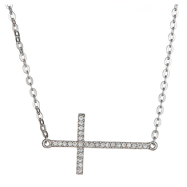 CZ Sideways Cross Pendant Necklace - Elegant Cubic Zirconia Jewelry for Women | Perfect for Everyday Wear, Gifts & Special Occasions
