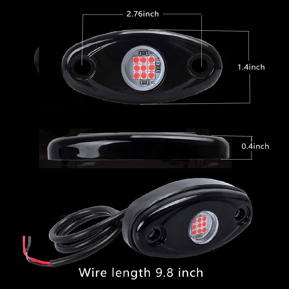 6 Pods LED Rock Lights Red - Waterproof Underglow LED Neon Kit for Car, Truck, ATV, SUV & Boat - Underbody Glow Accent Lighting for Off-Roading, Night Driving & Vehicle Customization