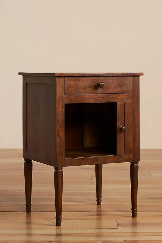 Handmade Wooden Bedside Table with Door and Drawer - Stylish Nightstand for Bedroom, Living Room, or Office Storage