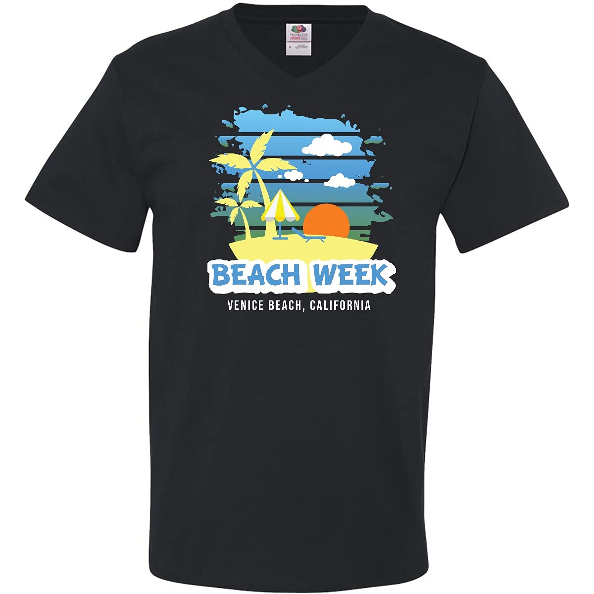 Inktastic Venice Beach California Palm Design Men's V-Neck T-Shirt for Summer Beach Vacation & Casual Outings