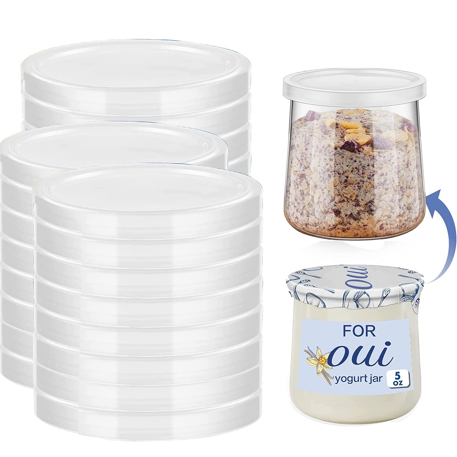 15PCS Clear Plastic Replacement Lids for Oui Yogurt Jars - Airtight Food Storage Covers for Glass Containers - Perfect for Meal Prep, Leftovers & DIY Crafts