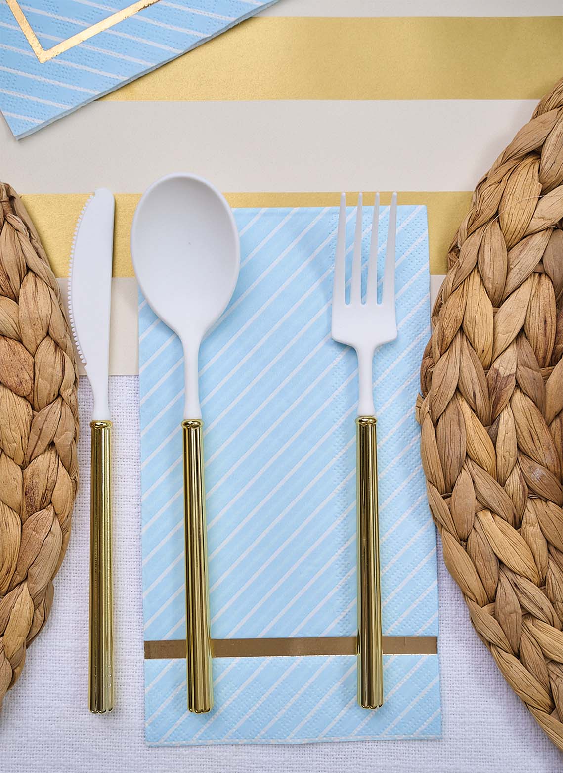 Premium Villa Flatware Set - 24-Piece Stainless Steel Cutlery with Elegant White & Gold Handles - Perfect for Fine Dining, Weddings, and Special Occasions