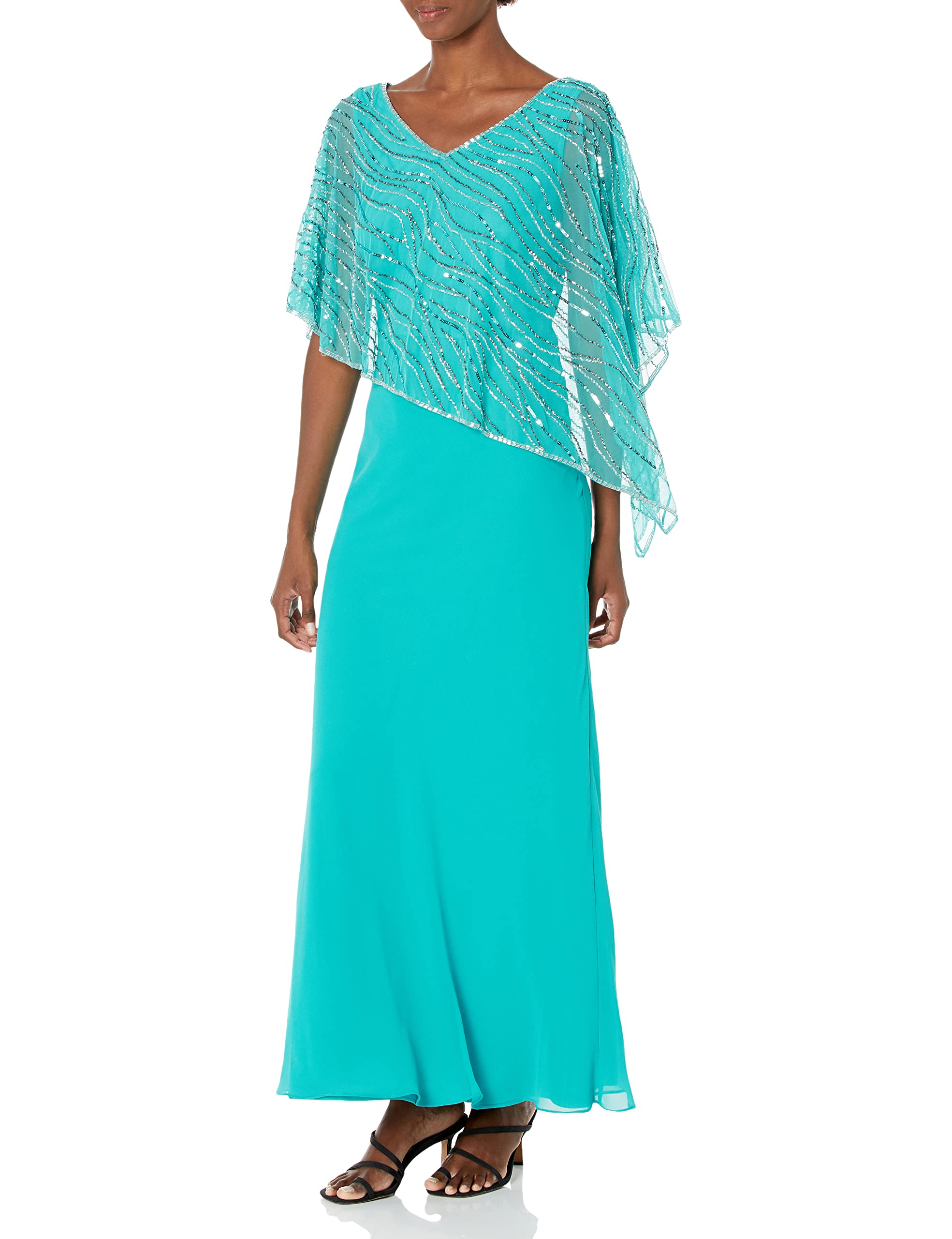 J Kara Women's Capelet Dress - Elegant Sleeveless Flowy Midi Dress for Weddings, Parties & Special Occasions