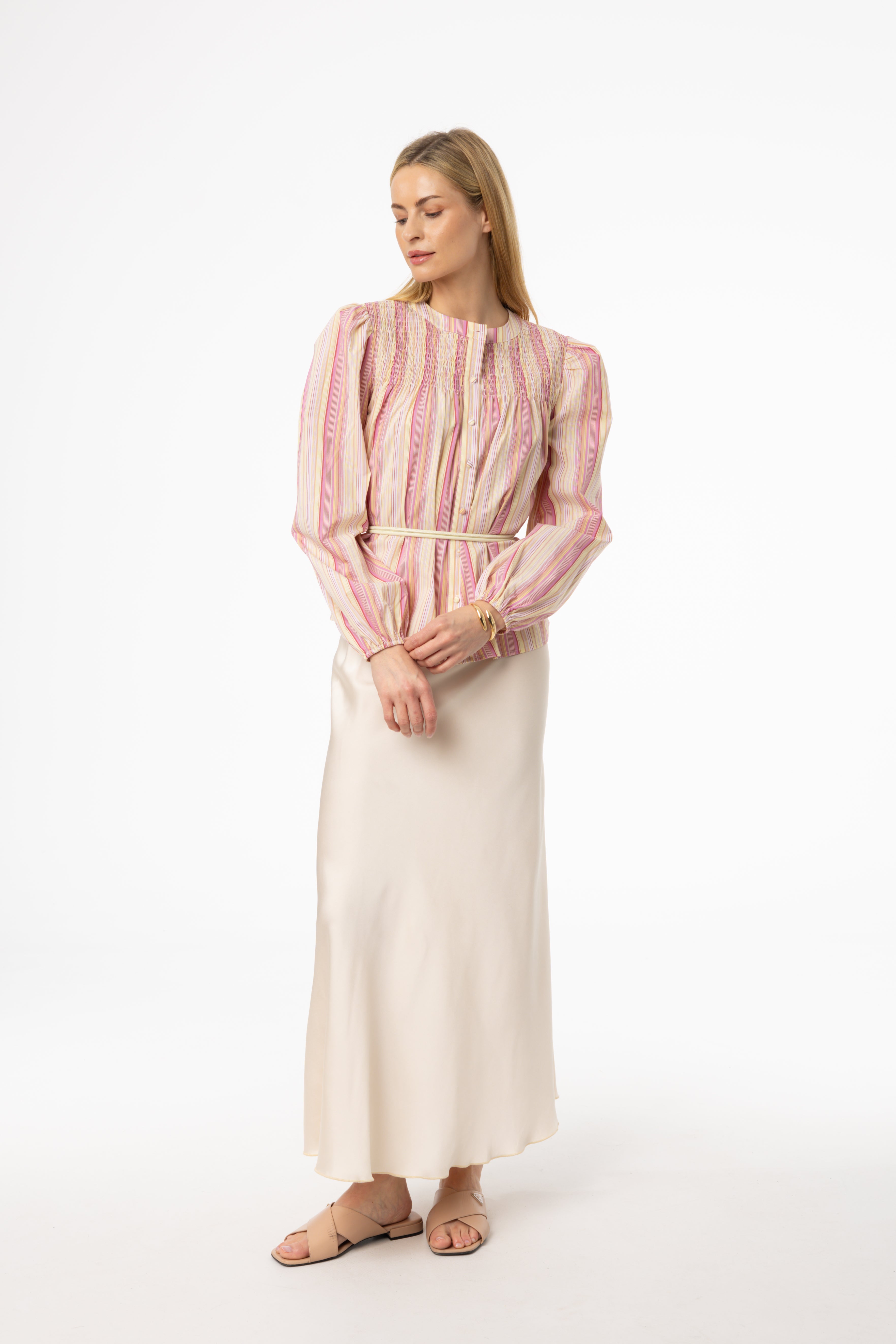 Elegant Cream A-Line Maxi Skirt with Satin Finish - Perfect for Weddings, Parties & Evening Events