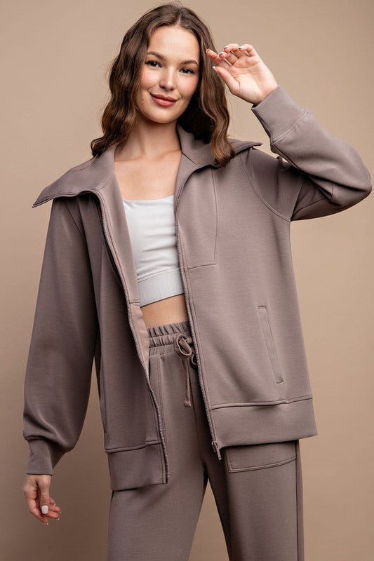 Premium Modal Poly Full Zip Jacket for Women - Soft & Comfortable Mocha Brown Lightweight Hoodie - Perfect for Casual Wear, Outdoor Activities & Travel
