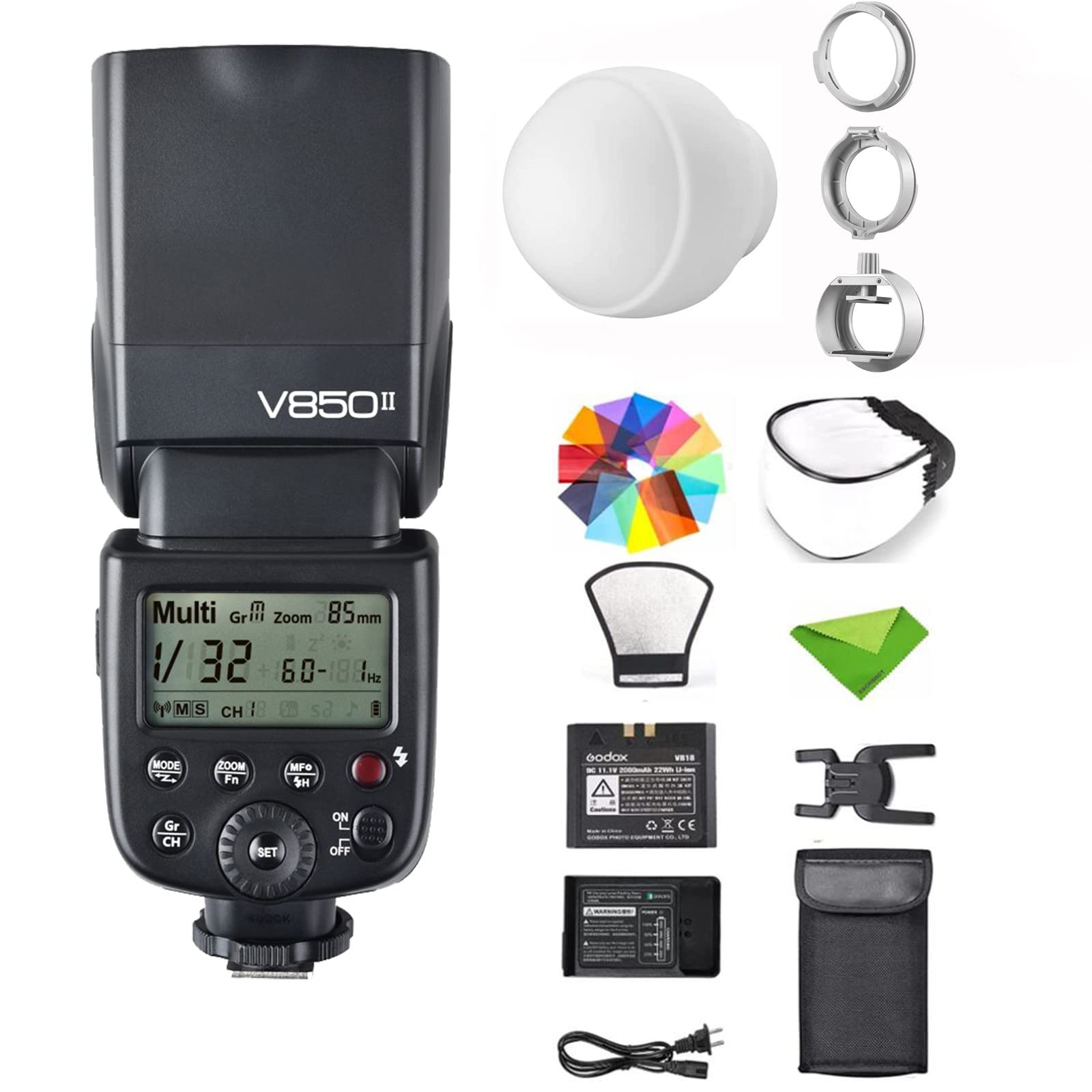 Godox V850II V850 Flash Speedlight for Sony Canon Nikon Cameras - GN60 2.4G HSS 1/8000s with ML-CD15 Diffuser | 650 Full-Power Flashes, 2000mAh Li-ion Battery, 1.5s Recycle Time | Perfect for Portrait, Wedding & Studio Photography
