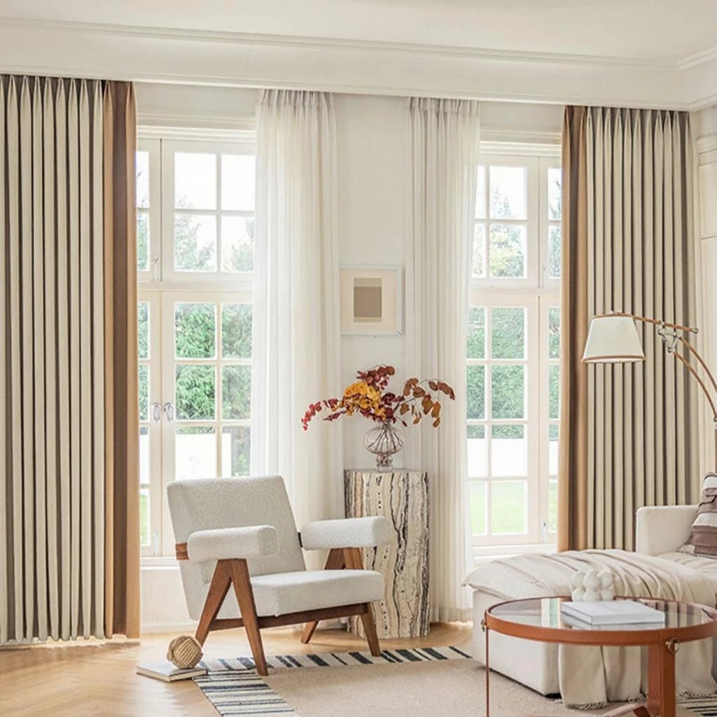Alina Color Blocking Blackout Soundproof Thermal Custom Curtains - Noise Reducing & Energy Saving Window Treatments for Bedroom, Living Room & Office