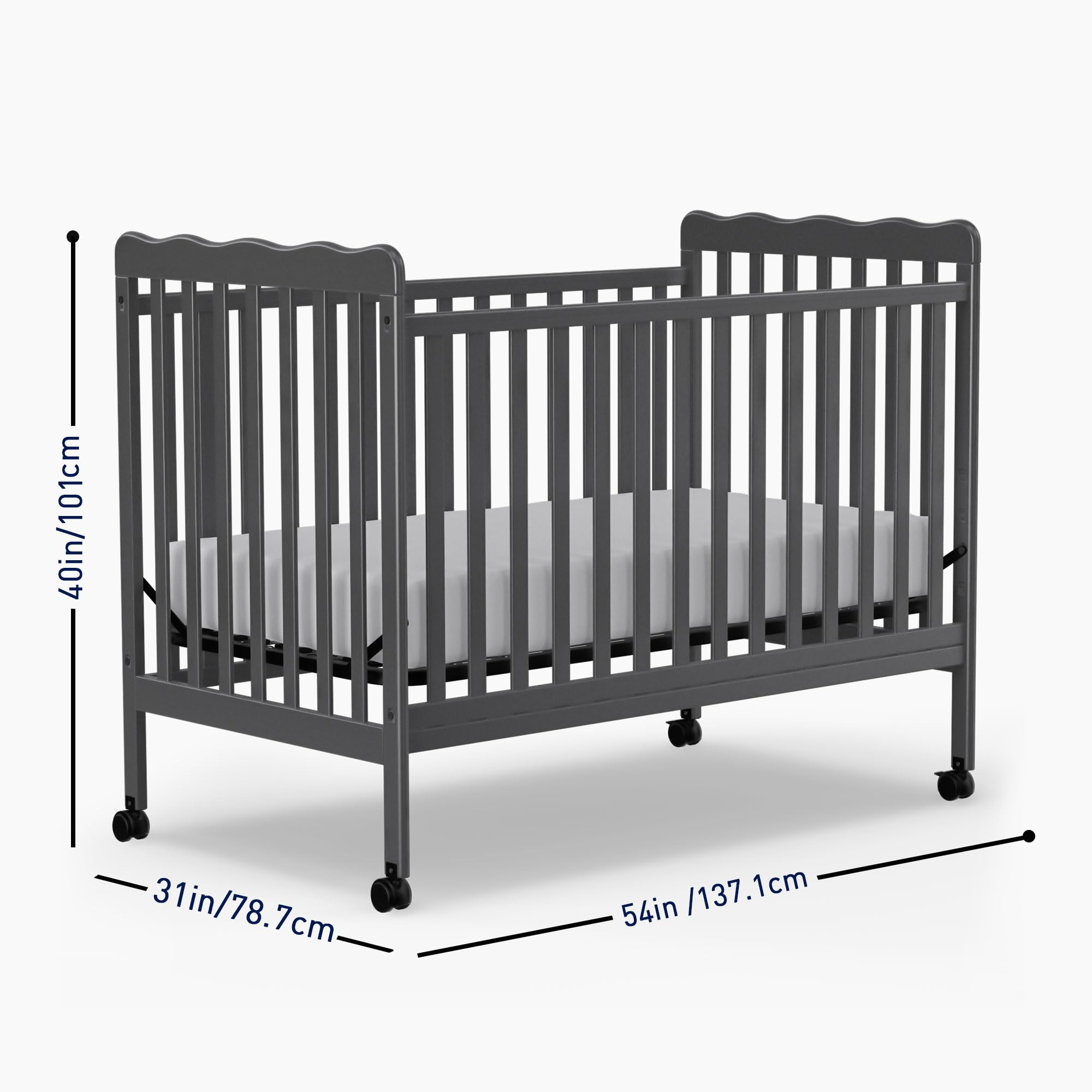 Convertible Baby Crib 3-in-1 to Toddler Bed - Full Size Nursery Furniture with Locking Wheels, Non-Toxic Finish (Storm Gray) - Perfect for Newborns to Toddlers in Modern Nurseries