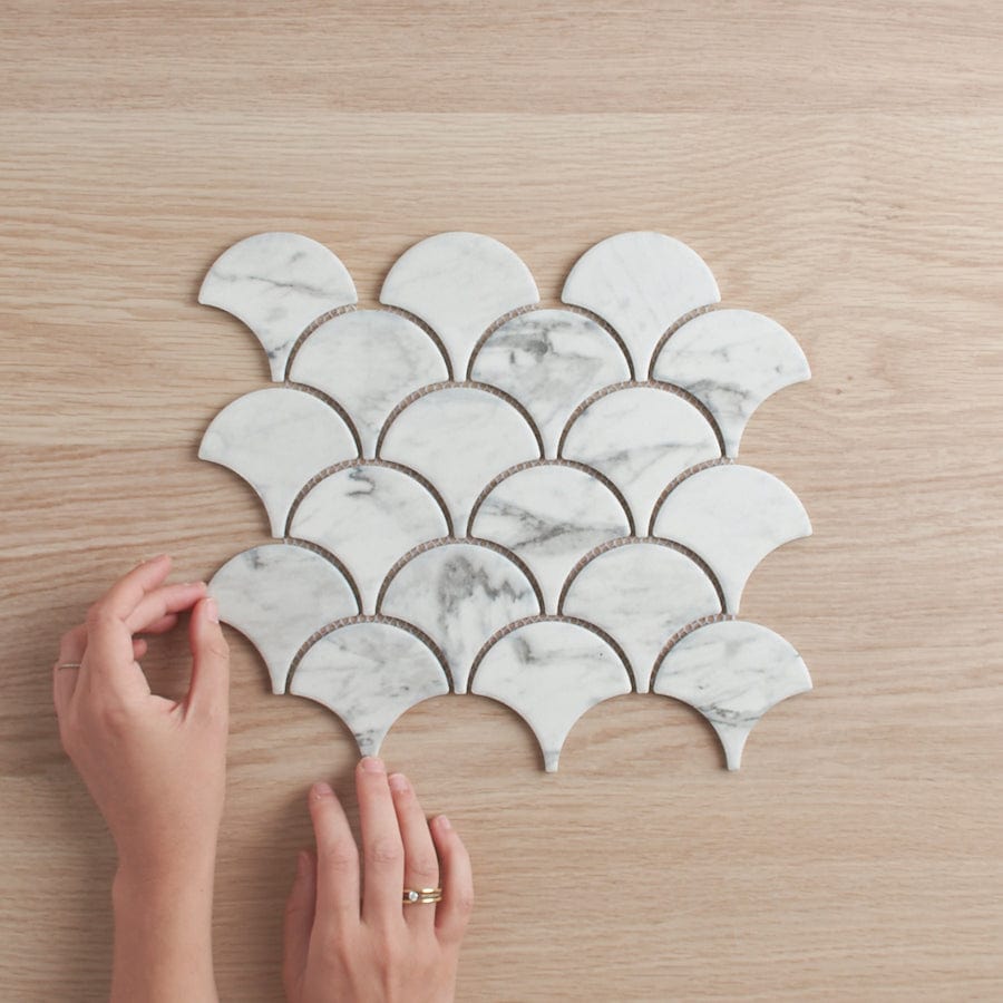 Premium Matte Carrara Look Fishscale Tile - Waterproof & Durable Ceramic Wall & Floor Tile for Bathroom, Kitchen & Backsplash - Easy to Clean & Stain Resistant