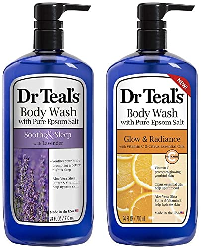 Dr Teal's Body Wash Combo Pack (48 fl oz) - Lavender Soothe & Sleep + Vitamin C Citrus Glow & Radiance - Hydrating & Relaxing Shower Gel for Dry Skin & Stress Relief - Perfect for Nighttime Routine & Self-Care