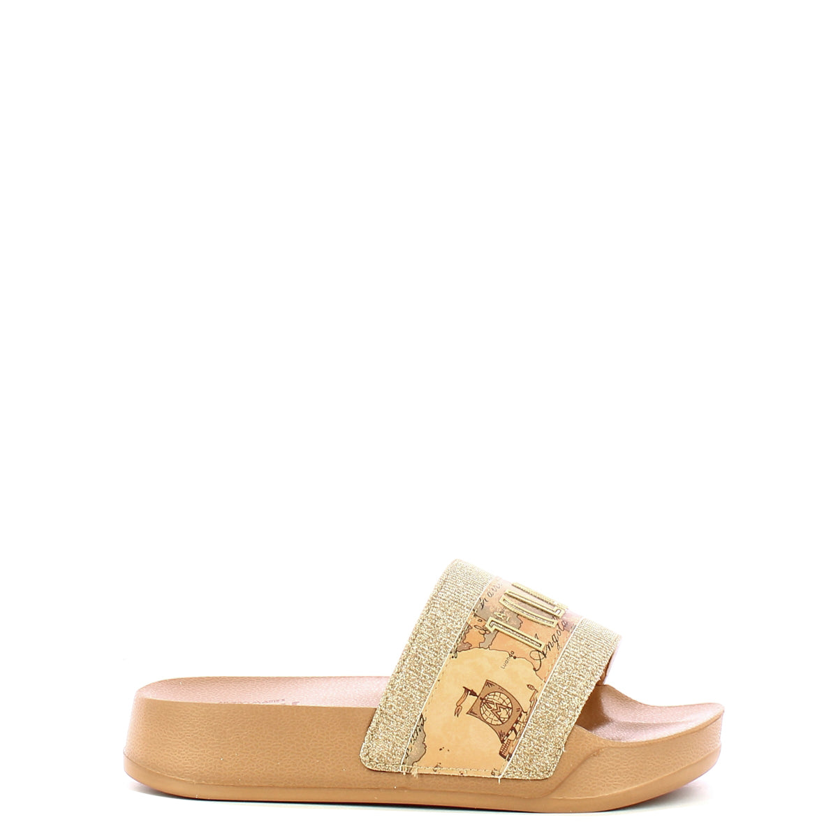 Alviero Martini 1a Classe Geo Beige Sliders with Adjustable Strap - Comfortable Summer Slide Sandals for Women, Perfect for Beach, Pool, and Casual Outings