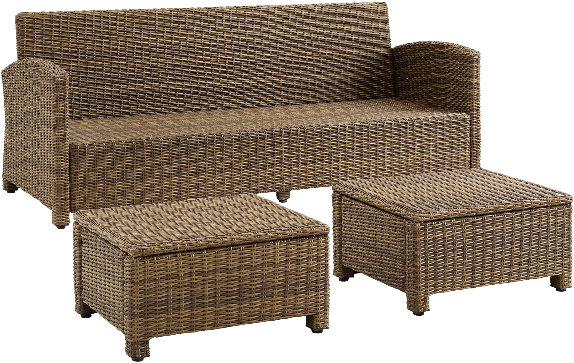 Crosley Bradenton 3-Piece Outdoor Wicker Sofa Set with Gray Cushions - Patio Furniture Conversation Set for Porch, Deck, Backyard & Garden Relaxation